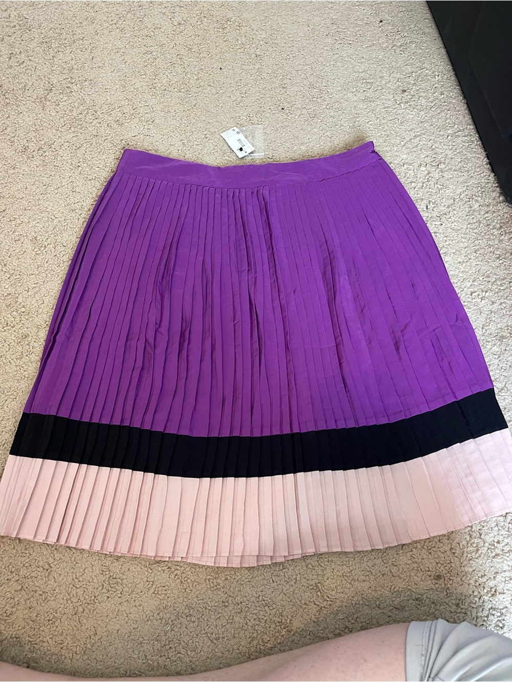 NWT The Limited Purple Colorblock Pleated Midi Skirt with Black & Pink Bands